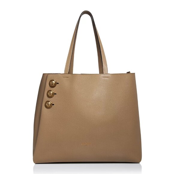 Balmain Handbags - Balmain Embleme Medium Leather Shoulder Bag – Taupe